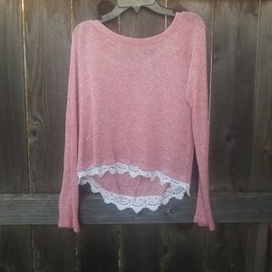 MOSSIMO red sweater with lace and tie back